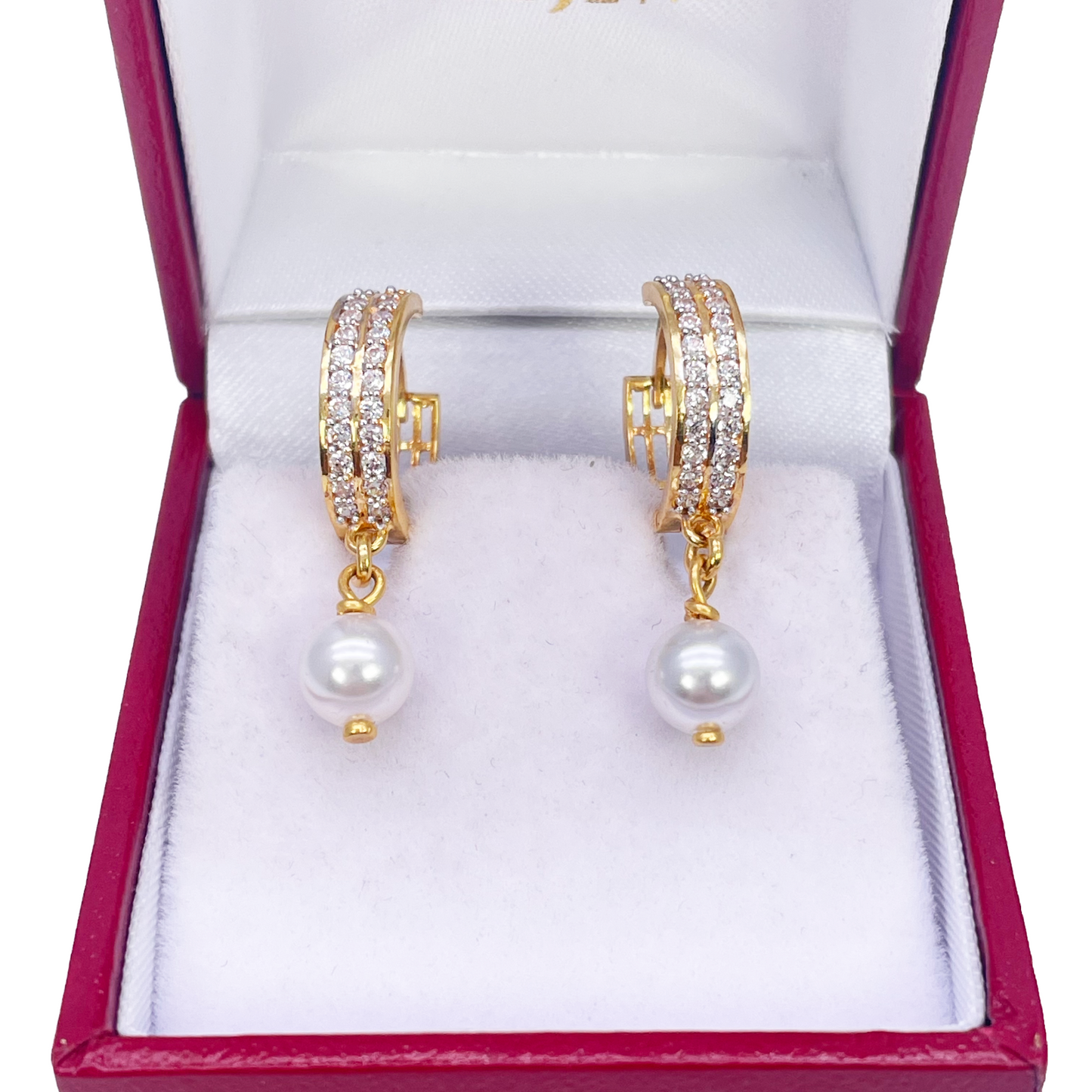 22ct Yellow Gold & Elegant Pearl Drop Huggies Hoop Earrings