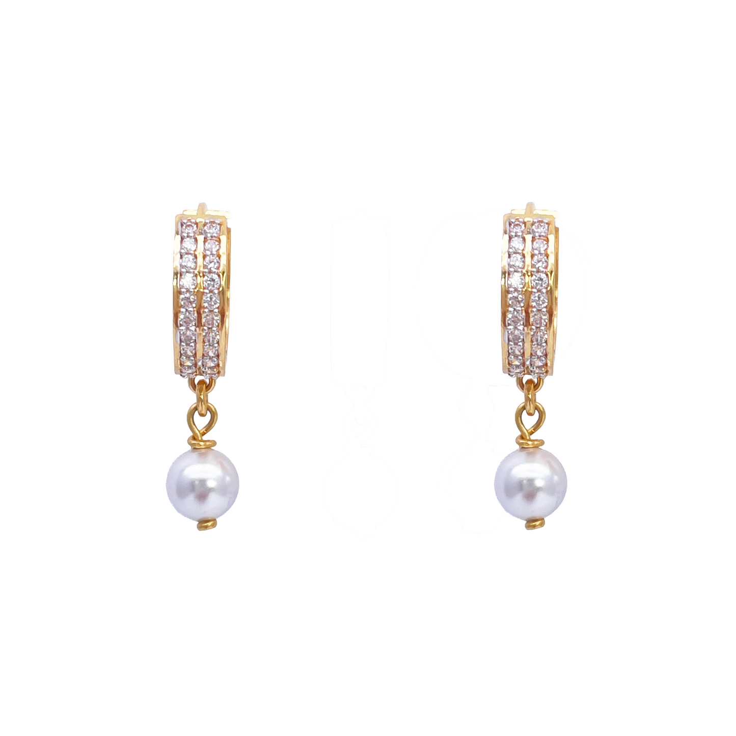 22ct Yellow Gold & Elegant Pearl Drop Huggies Hoop Earrings
