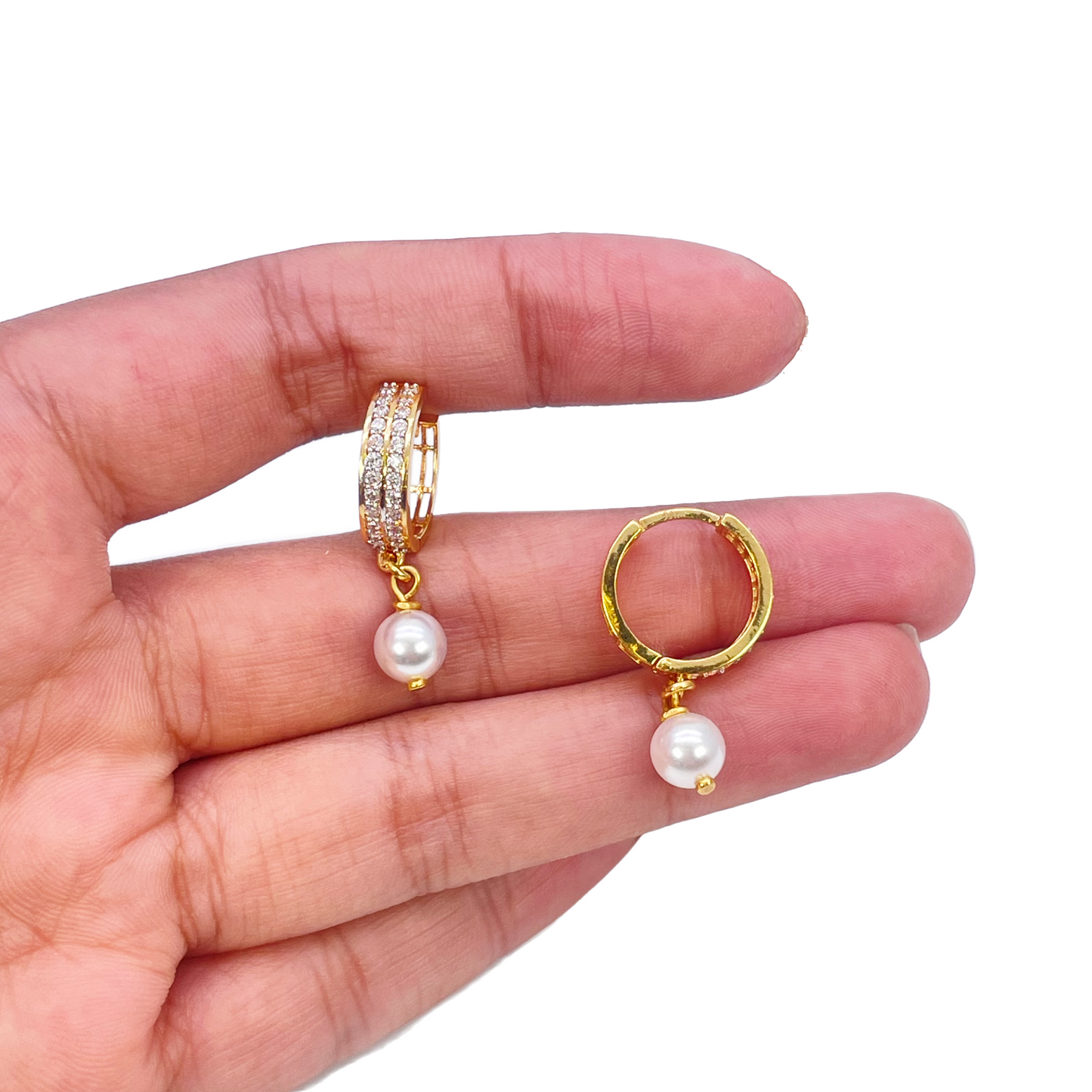 22ct Yellow Gold & Elegant Pearl Drop Huggies Hoop Earrings
