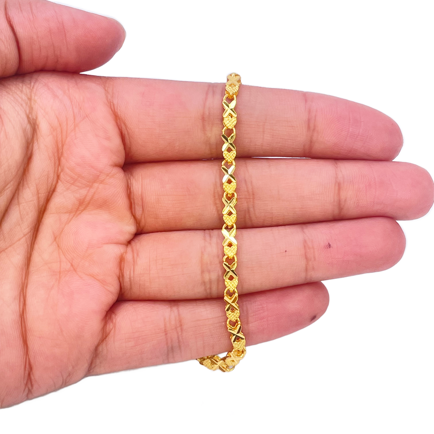 22ct Yellow Gold High Polished Diamond Cut Kiss Bracelet 7'' inches 3.3mm Wide