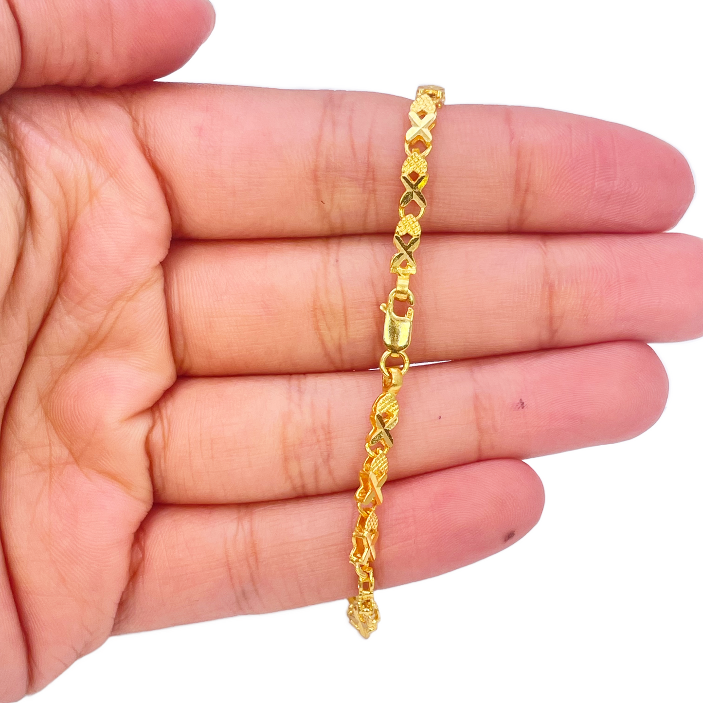 22ct Yellow Gold High Polished Diamond Cut Kiss Bracelet 7'' inches 3.3mm Wide
