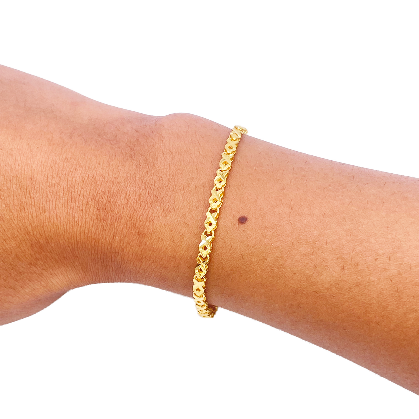 22ct Yellow Gold High Polished Diamond Cut Kiss Bracelet 7'' inches 3.3mm Wide