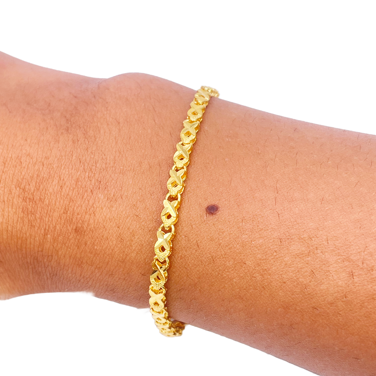 22ct Yellow Gold High Polished Diamond Cut Kiss Bracelet 7'' inches 3.3mm Wide