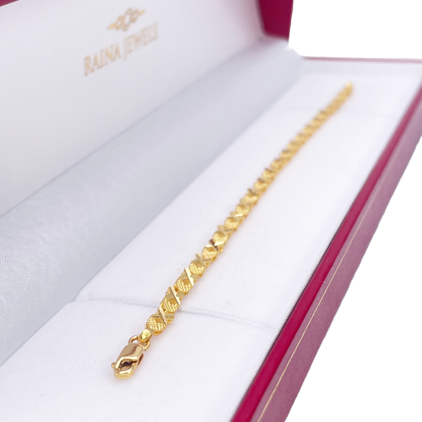 22ct Yellow Gold High Polished Diamond Cut Kiss Bracelet 7'' inches 3.3mm Wide