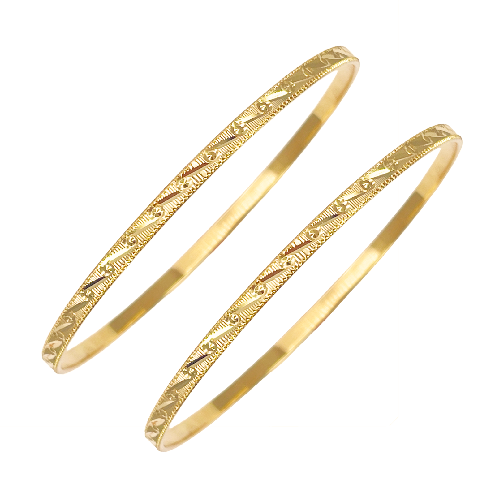 22ct Yellow Gold Set Of Two Solid Round Diamond Cut Bangle Size Diamet Raina Jewels