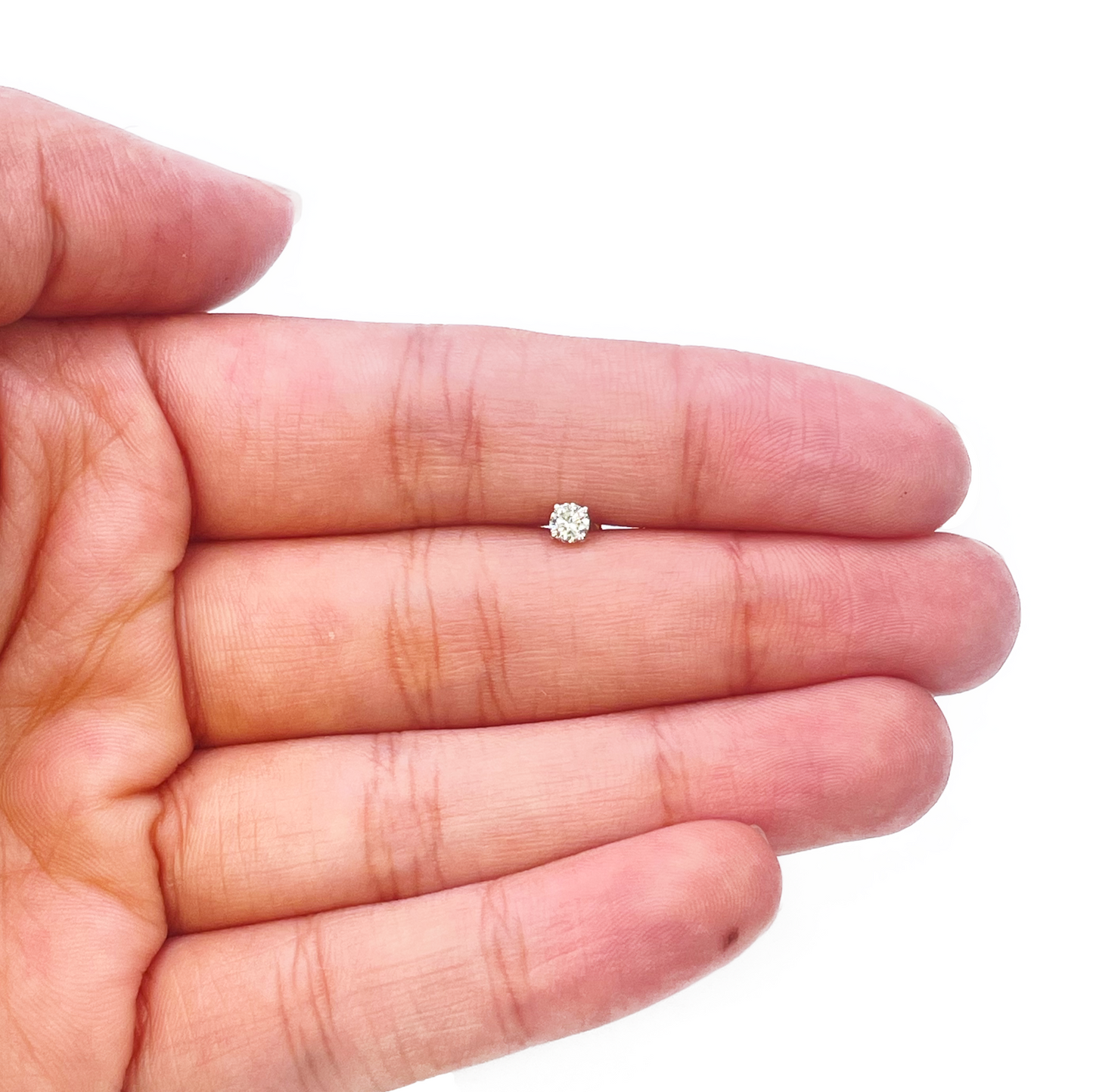 18ct White Or Yellow Gold Diamond Nose Stud Pin 0.12ct 4claw 3.0mm Width