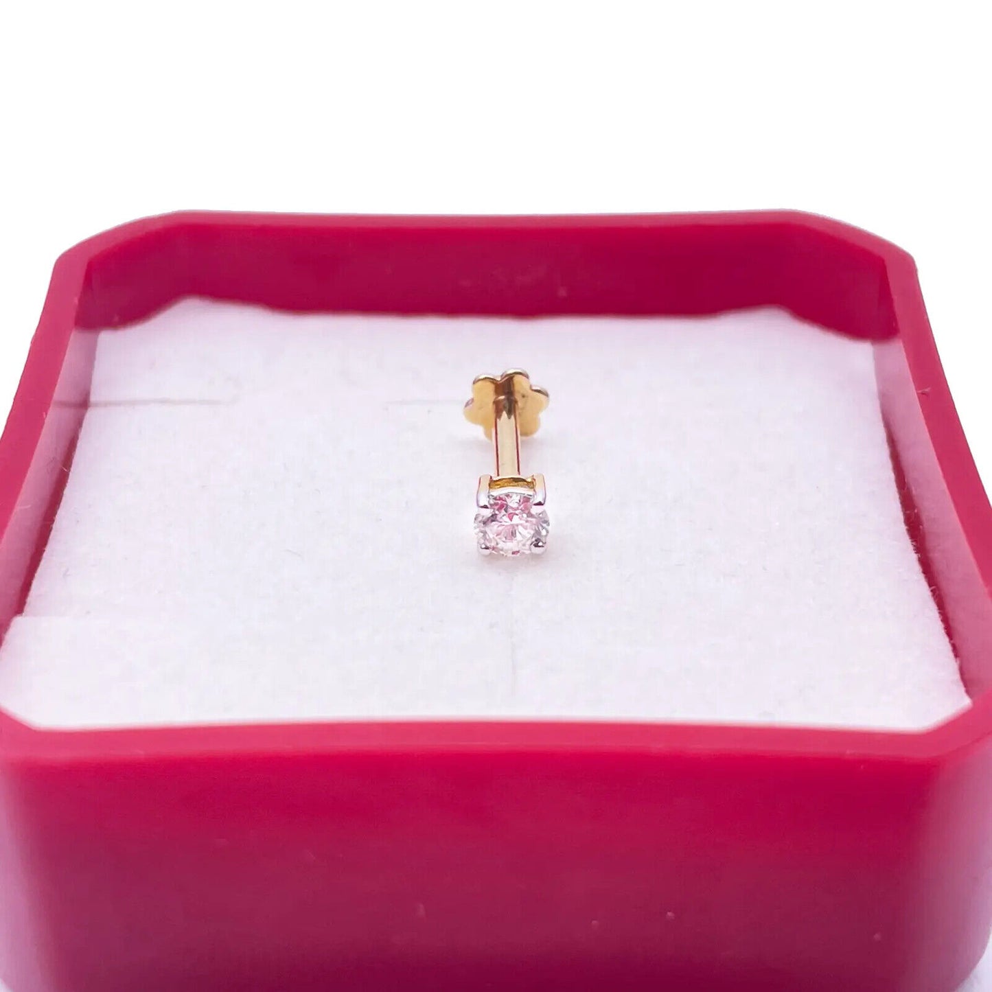18ct White Or Yellow Gold Diamond Nose Stud Pin 0.12ct 4claw 3.0mm Width