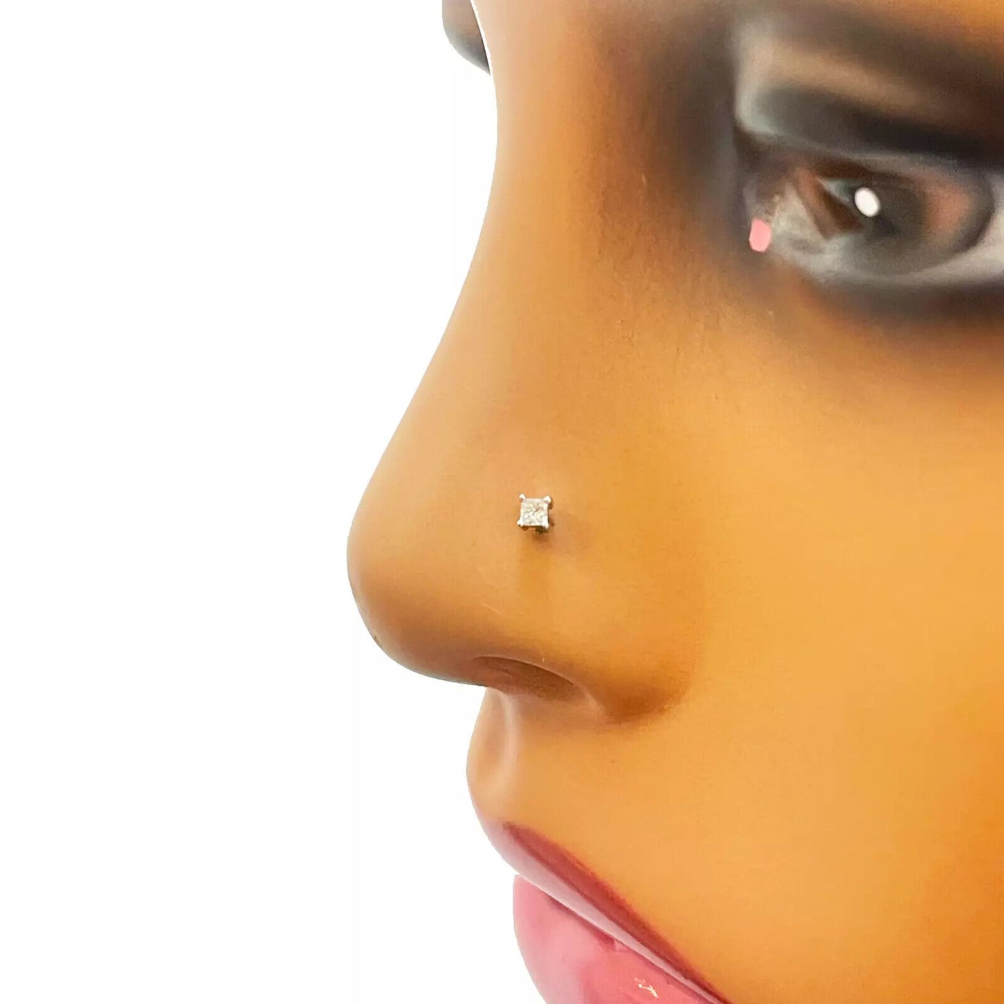 18ct White Or Yellow Gold Princess Diamond Nose Stud Pin 0.15ct 4 claw 3.4mm