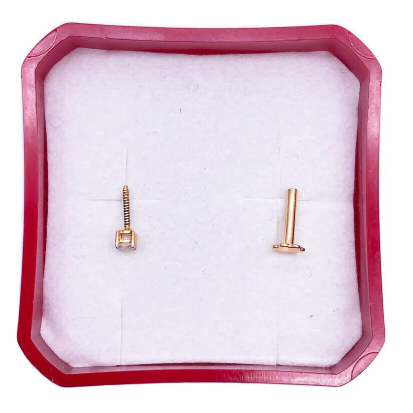 18ct White Or Yellow Gold Round Diamond Nose Stud Pin 0.07ct 4 claw 2.6mm
