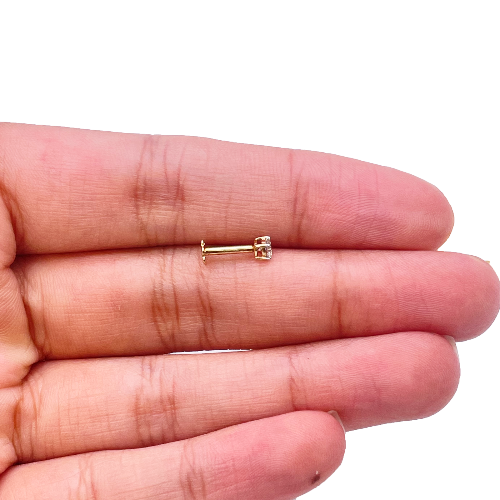 18ct White Or Yellow Gold Round Diamond Nose Stud Pin 0.10ct 4 claw 2.9mm