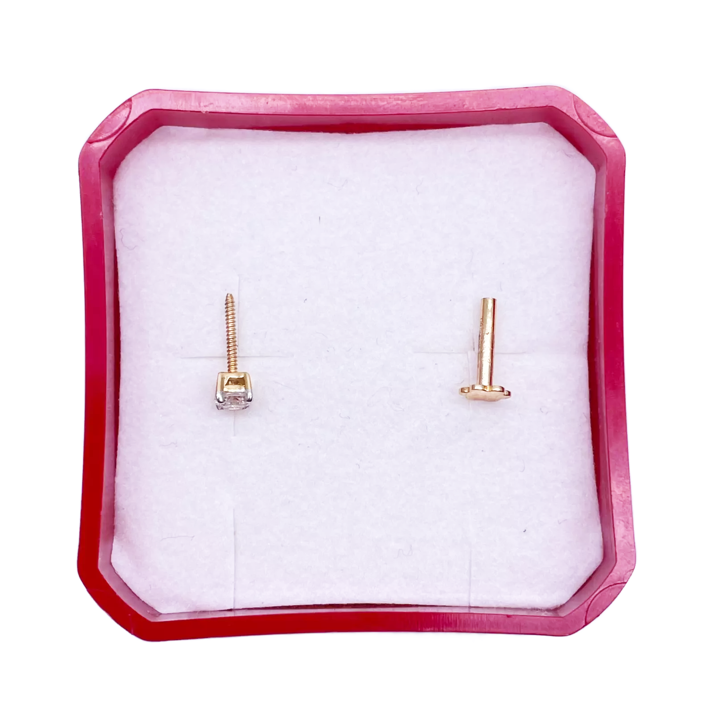 18ct White Or Yellow Gold Round Diamond Nose Stud Pin 0.10ct 4 claw 2.9mm