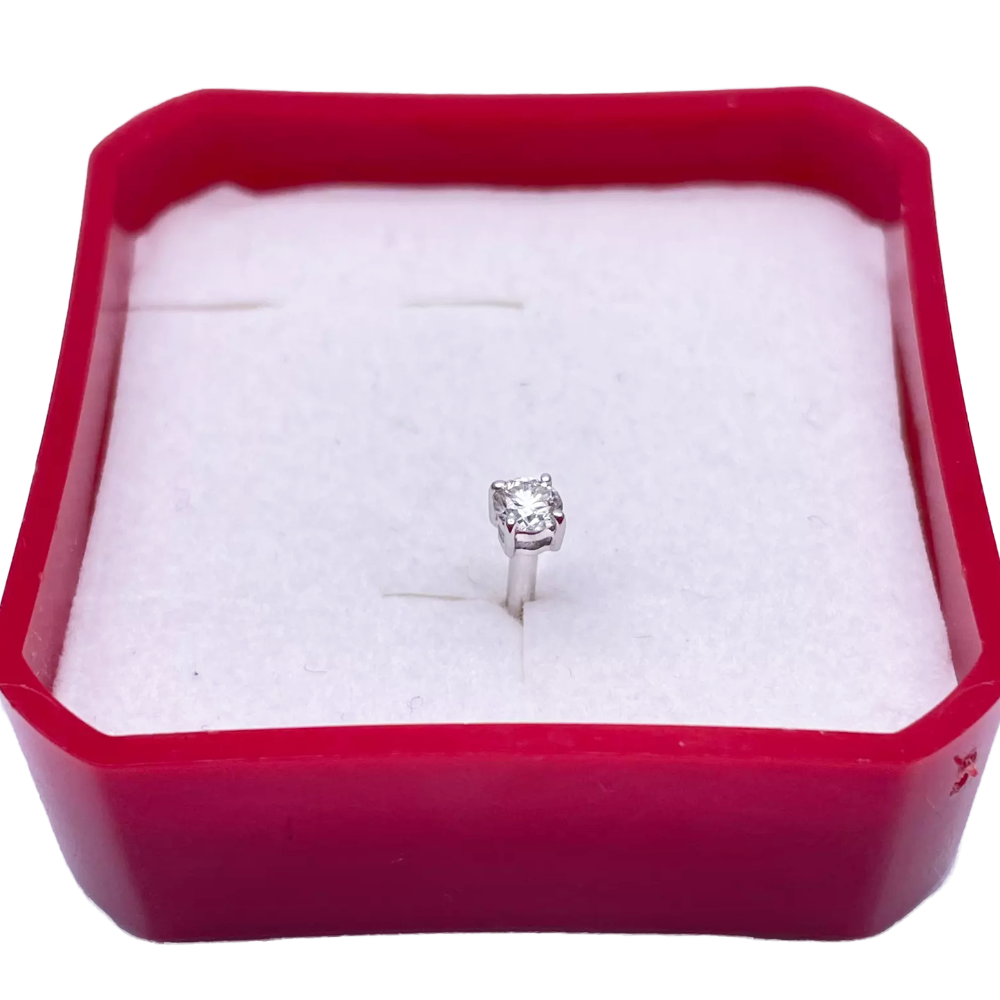 18ct White Or Yellow Gold Round Diamond Nose Stud Pin 0.10ct 4 claw 2.9mm