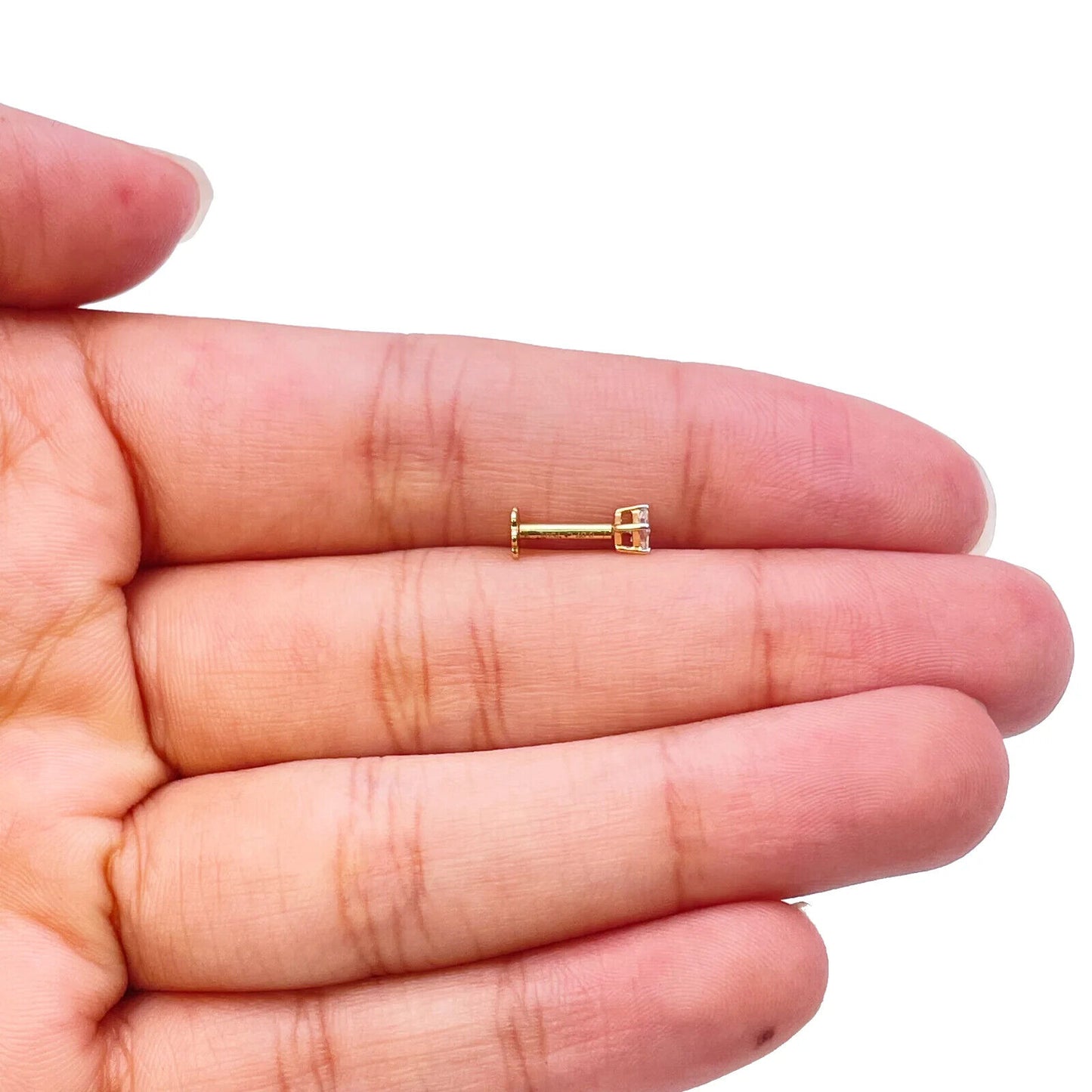18ct White Or Yellow Gold Princess Diamond Nose Stud Pin 0.10ct 4 claw 3.2mm