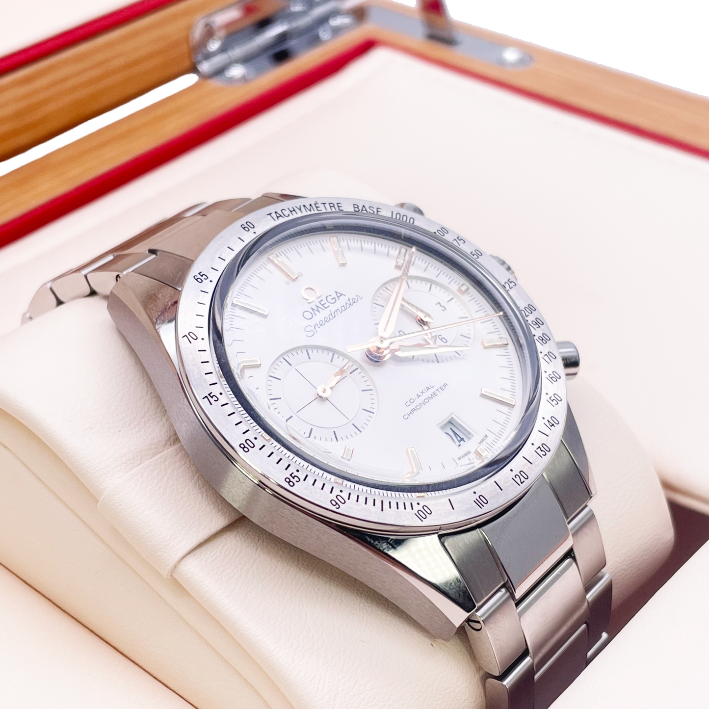 Omega Silver Stainless Steel Speedmaster '57 Co-Axial Chronograph With Watch Box