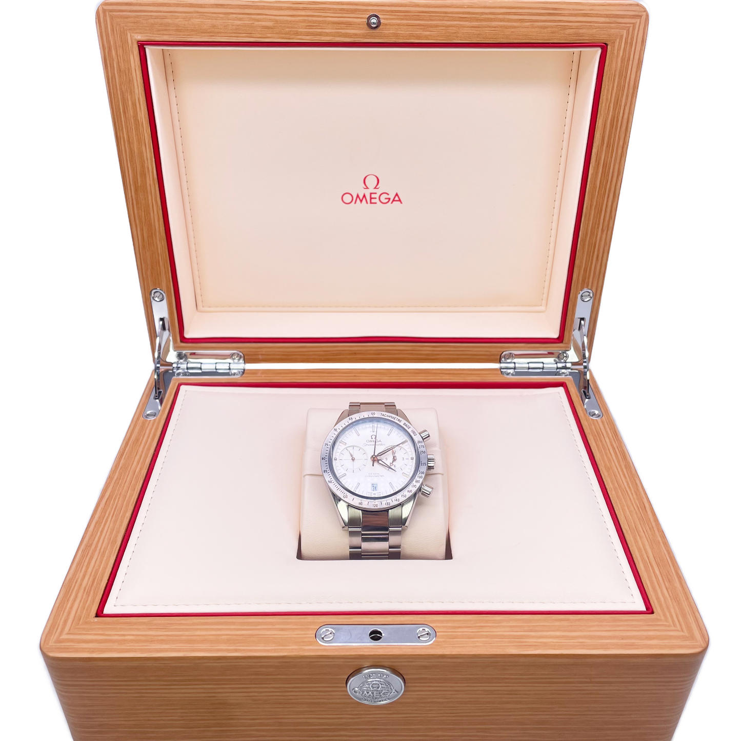 Omega Silver Stainless Steel Speedmaster '57 Co-Axial Chronograph With Watch Box