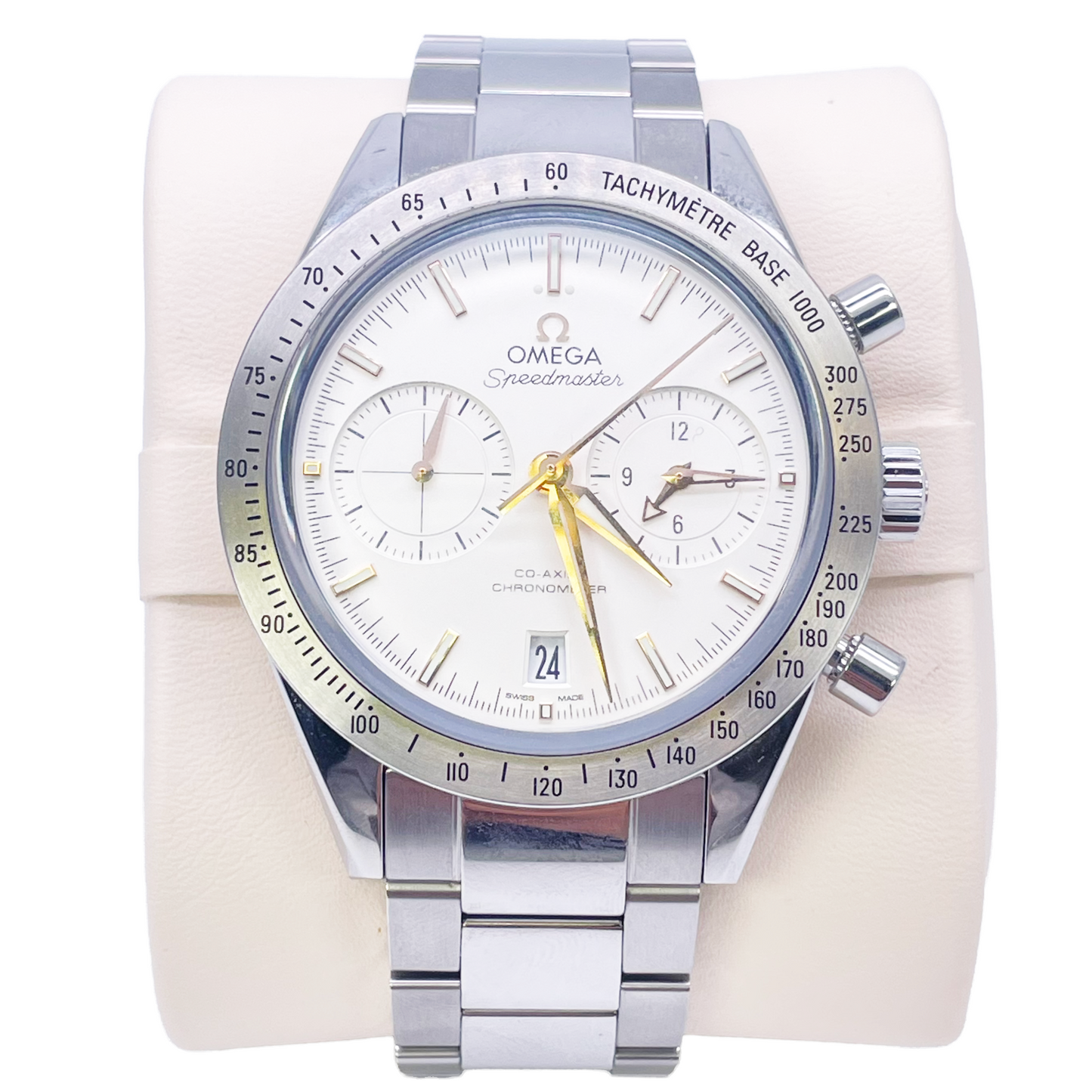 Omega Silver Stainless Steel Speedmaster '57 Co-Axial Chronograph With Watch Box