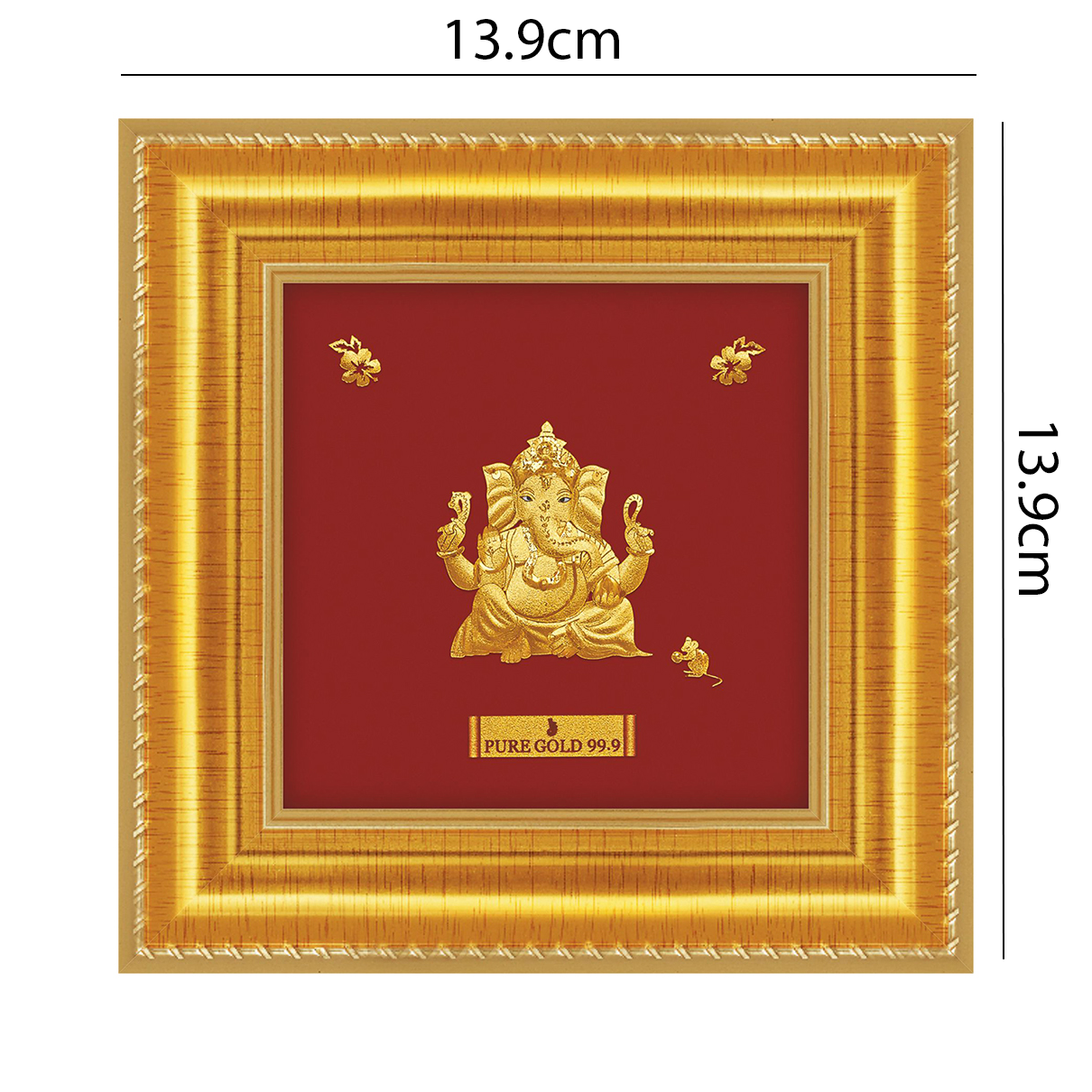 24ct Pure Gold Leaf Bal Suvarna Ganesha Frame 13.9 x 13.9cm