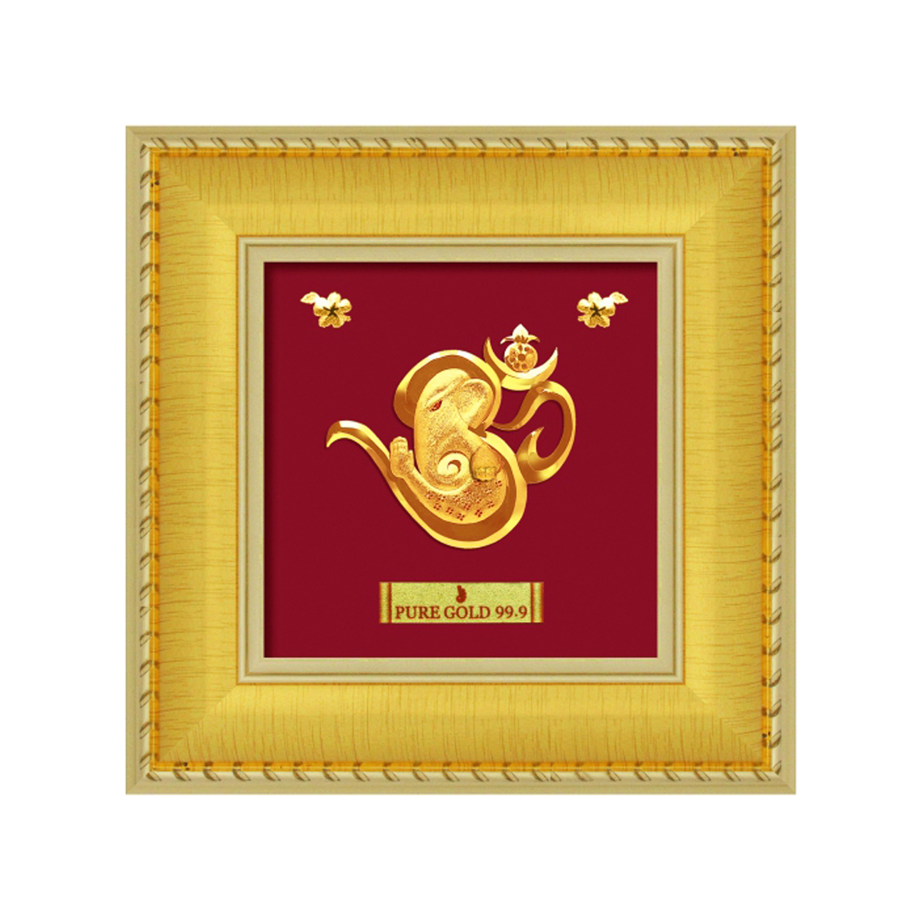 24ct Pure Gold Leaf Om Ganesha Frame 12.7 x 12.7cm