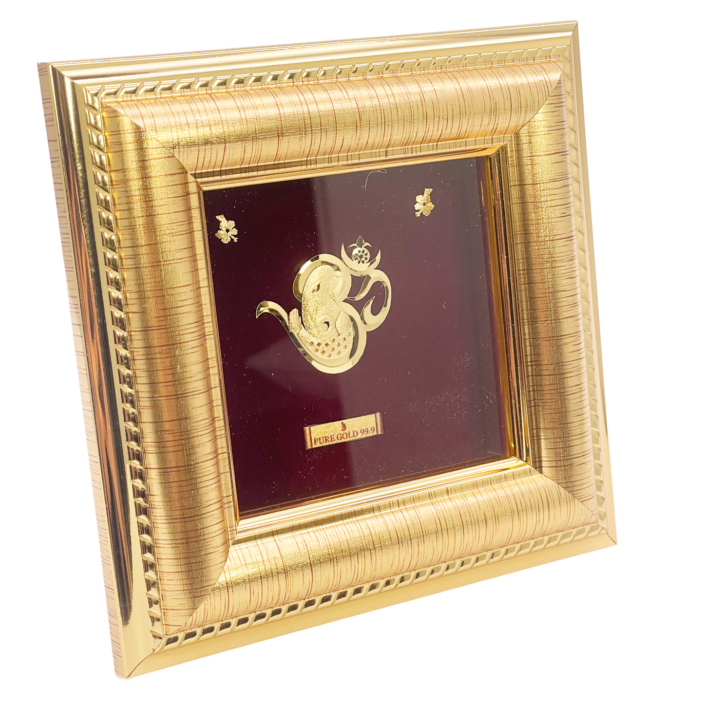 24ct Pure Gold Leaf Om Ganesha Frame 12.7 x 12.7cm