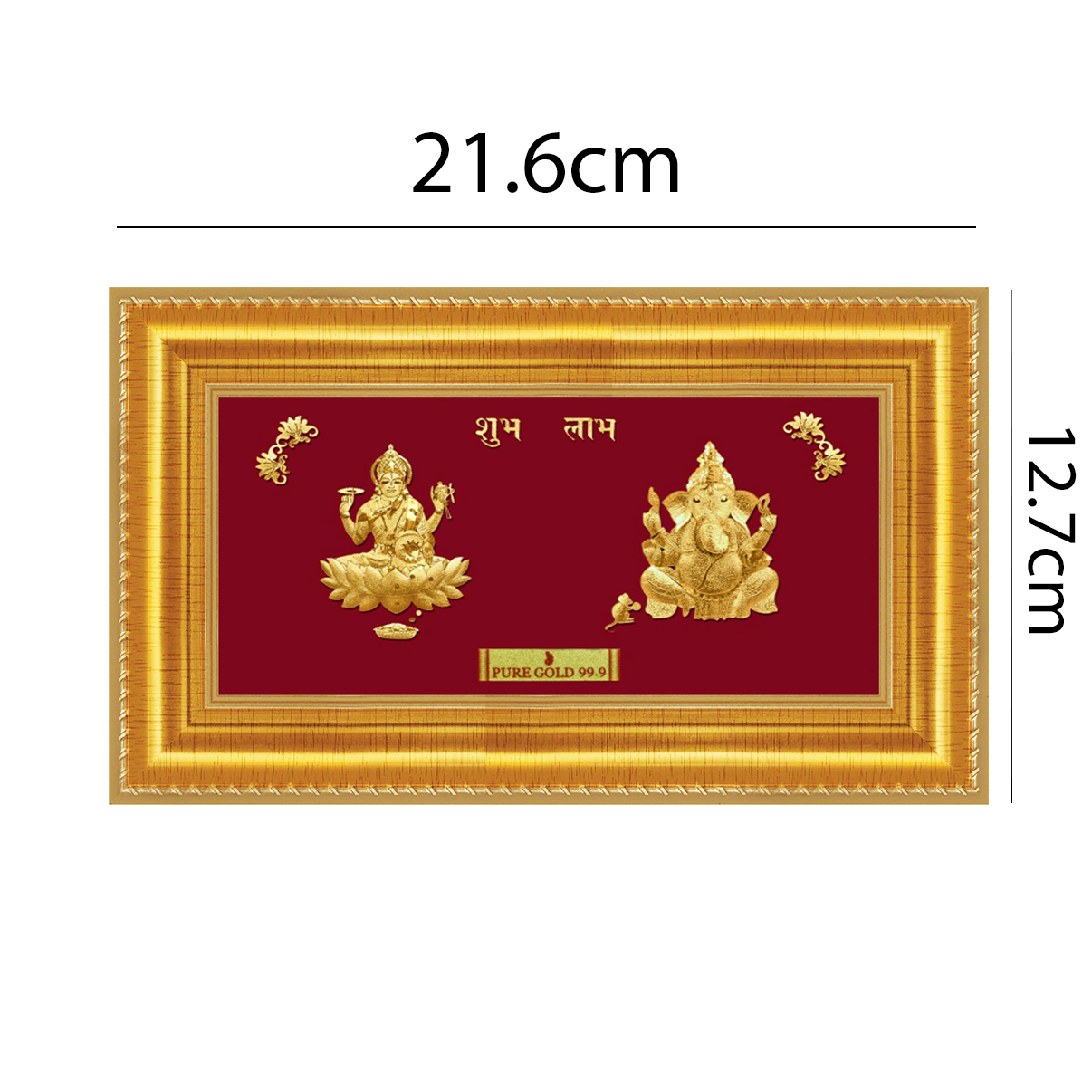24ct Pure Gold Leaf Lakshmi & Ganesha Frame 21.6 x 12.7cm