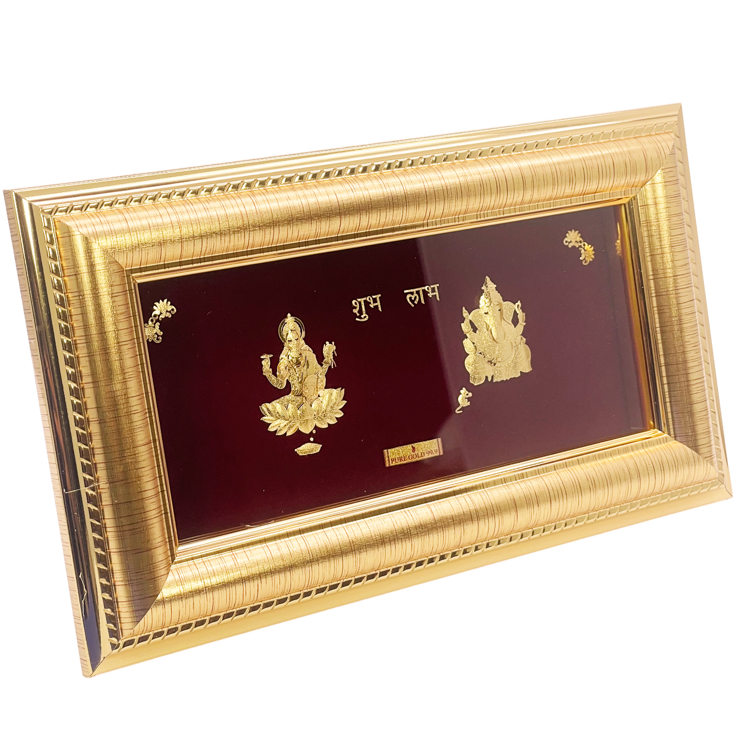 24ct Pure Gold Leaf Lakshmi & Ganesha Frame 21.6 x 12.7cm