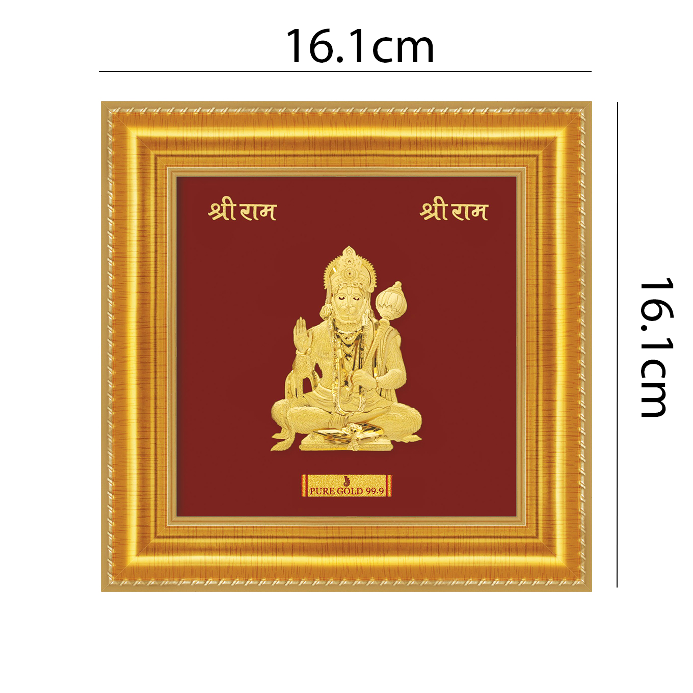 24ct Pure Gold Leaf Hanuman Frame 16.1 x 16.1cm