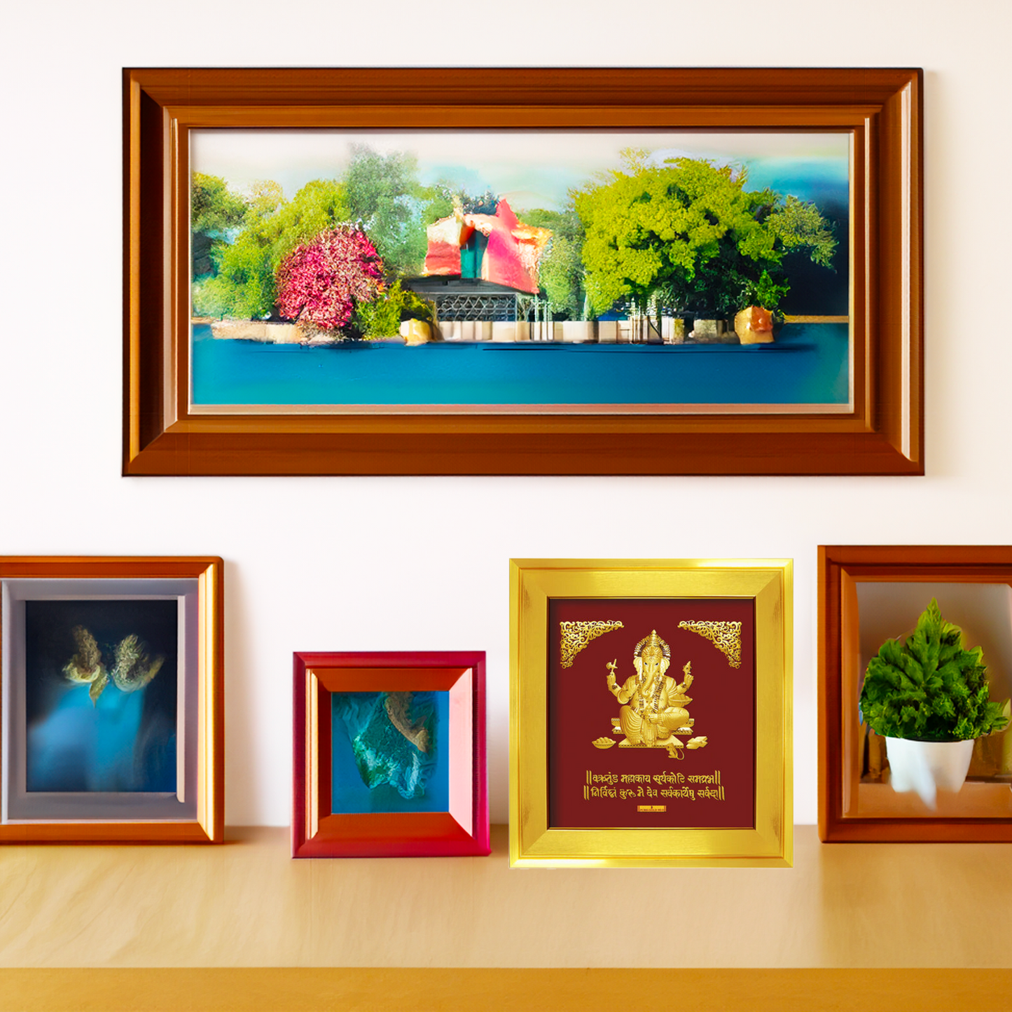 24ct Pure Gold Leaf Ganesha Frame 27.9 x 30.4cm