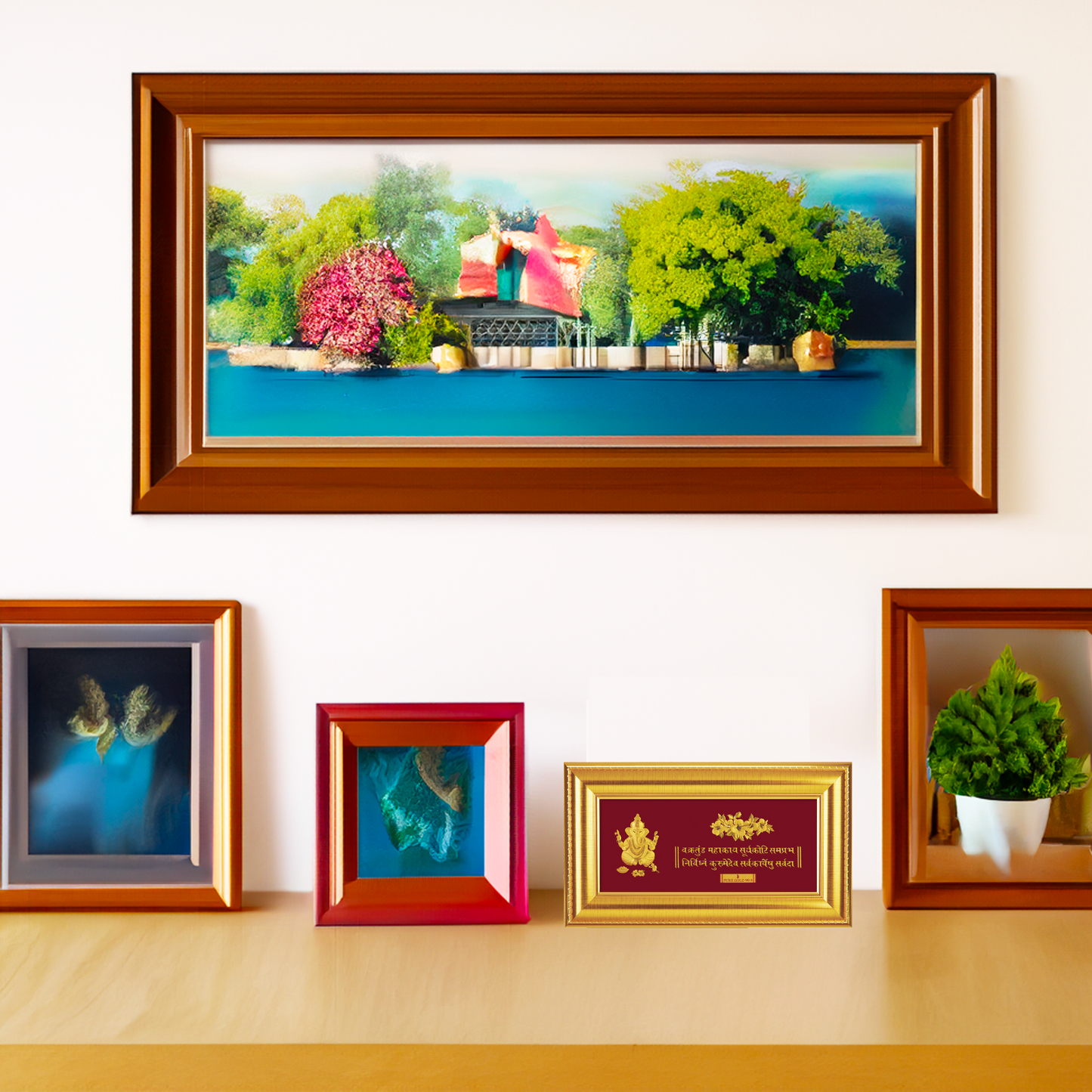 24ct Pure Gold Leaf Ganesha Hibiscus Flower Frame 25.4 x 13.9cm