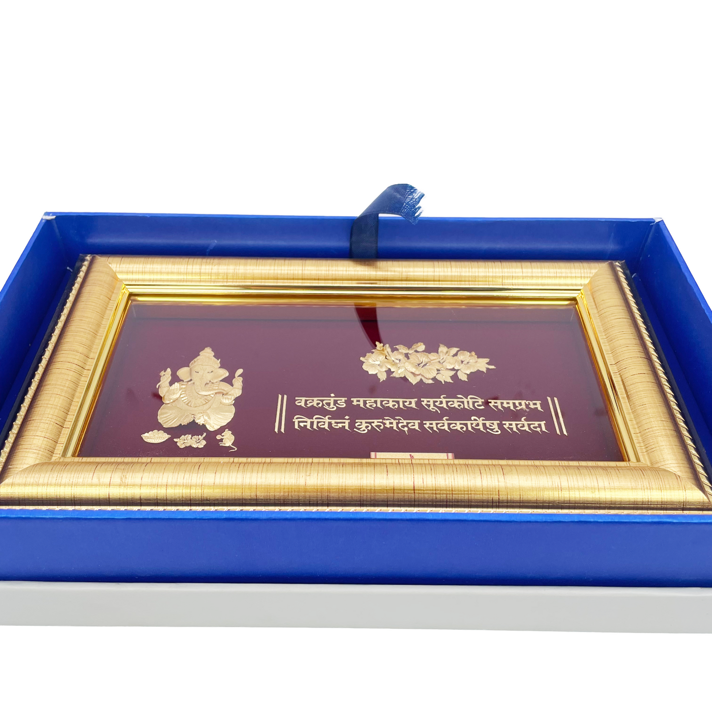 24ct Pure Gold Leaf Ganesha Hibiscus Flower Frame 25.4 x 13.9cm