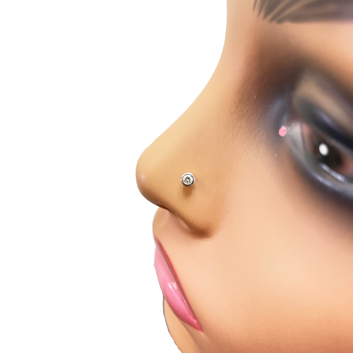 18ct Yellow & White Gold Diamond Bezel Nose Stud Pin 0.05ct