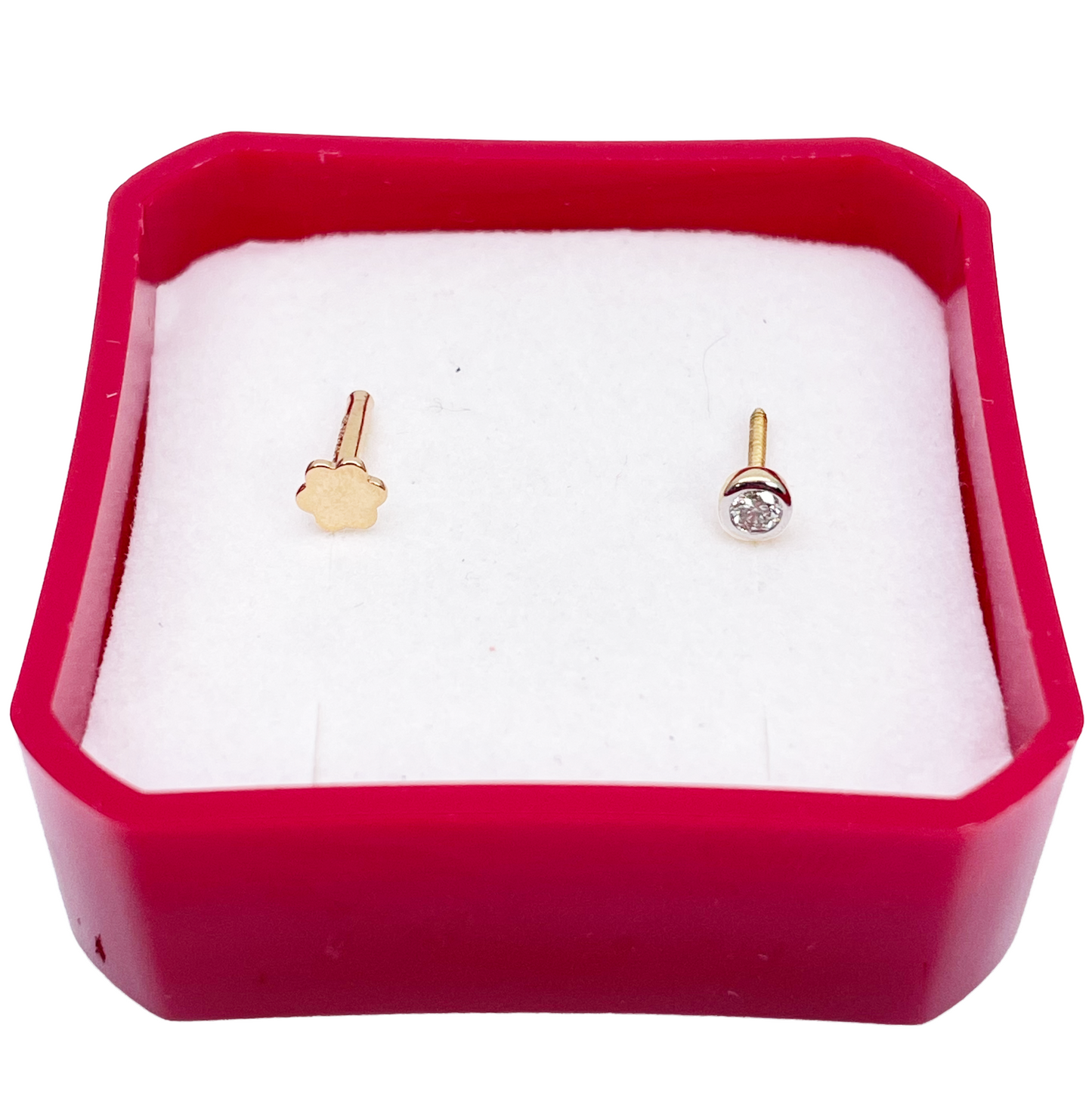 18ct Yellow & White Gold Diamond Bezel Nose Stud Pin 0.05ct