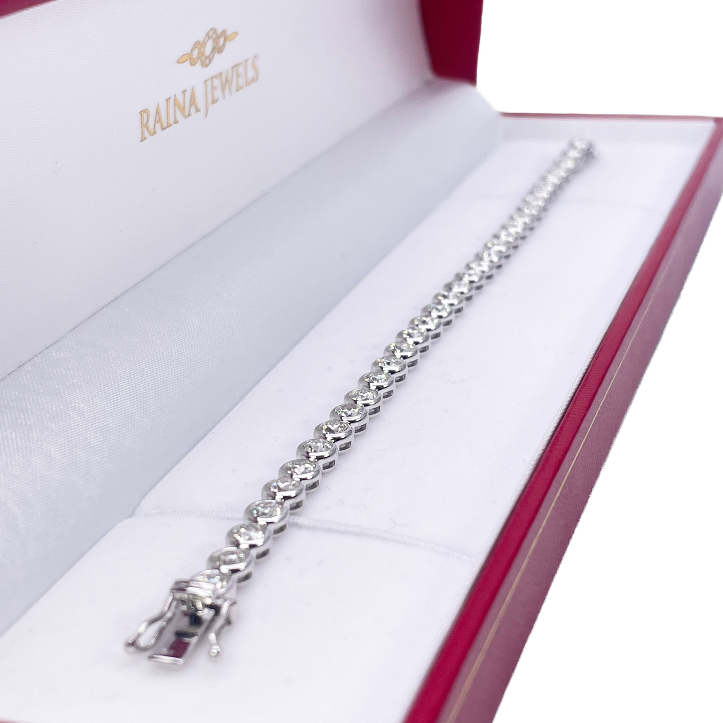 14ct White Gold Natural Diamond Bezel Tennis Bracelet 5.54ct 7inches