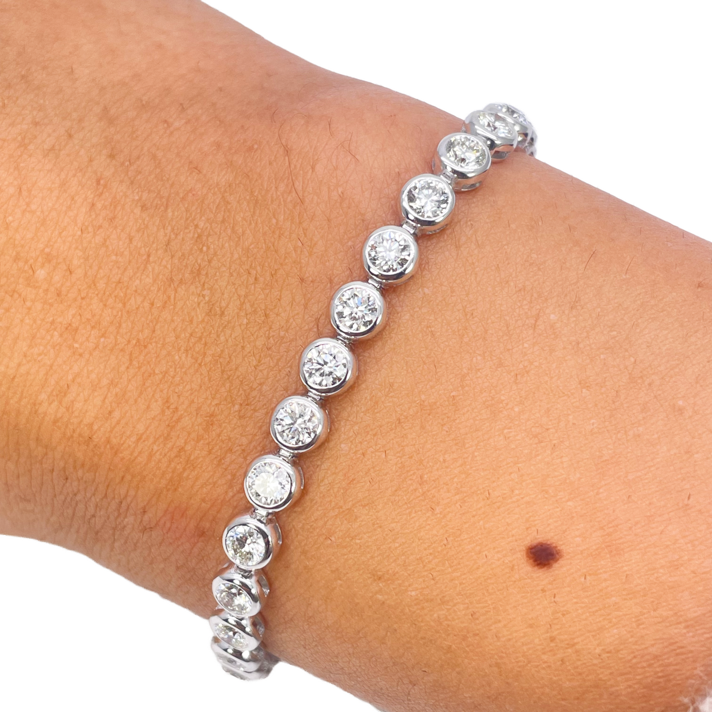 14ct White Gold Natural Diamond Bezel Tennis Bracelet 5.54ct 7inches
