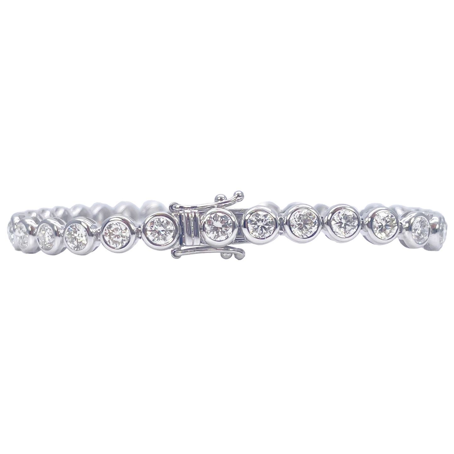 14ct White Gold Natural Diamond Bezel Tennis Bracelet 3.95ct 7 inches