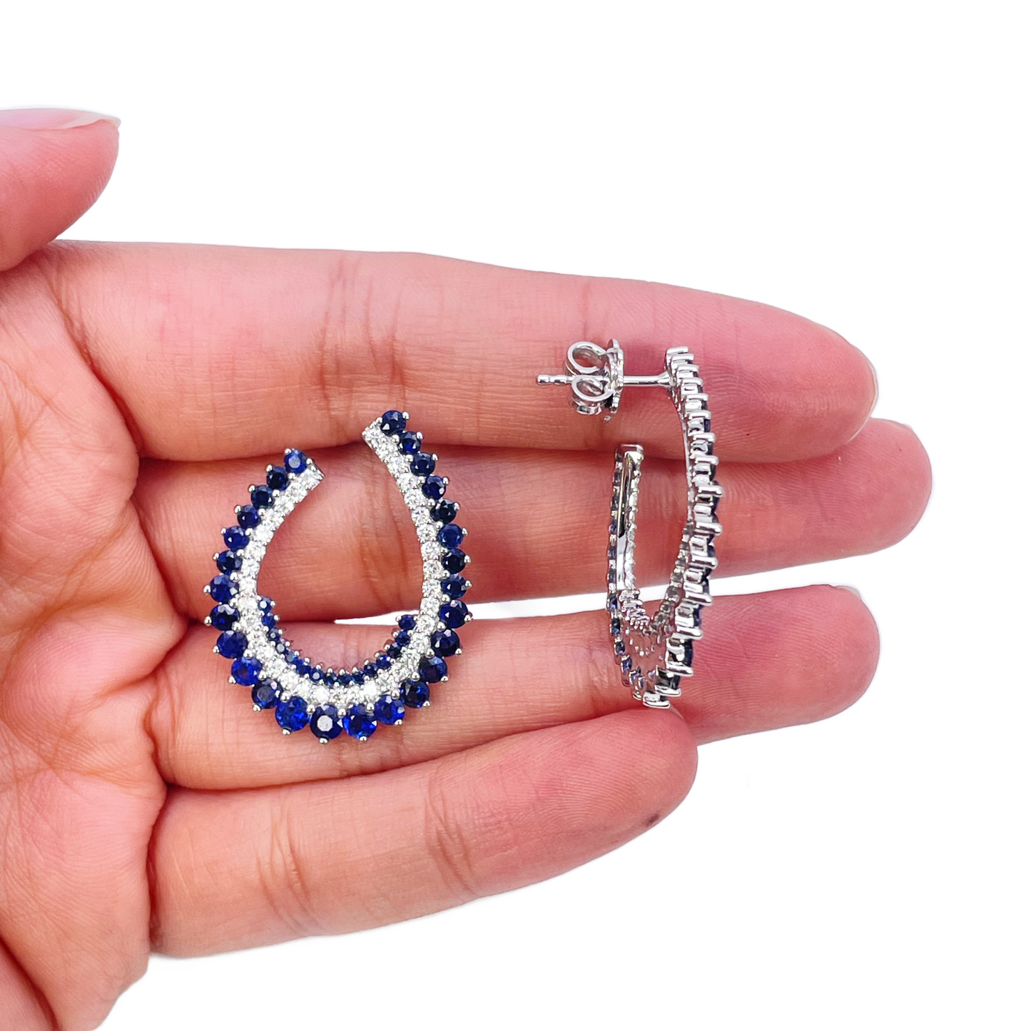 14ct White Gold Front & Back Natural Sapphire Diamond Earrings 5.27ct