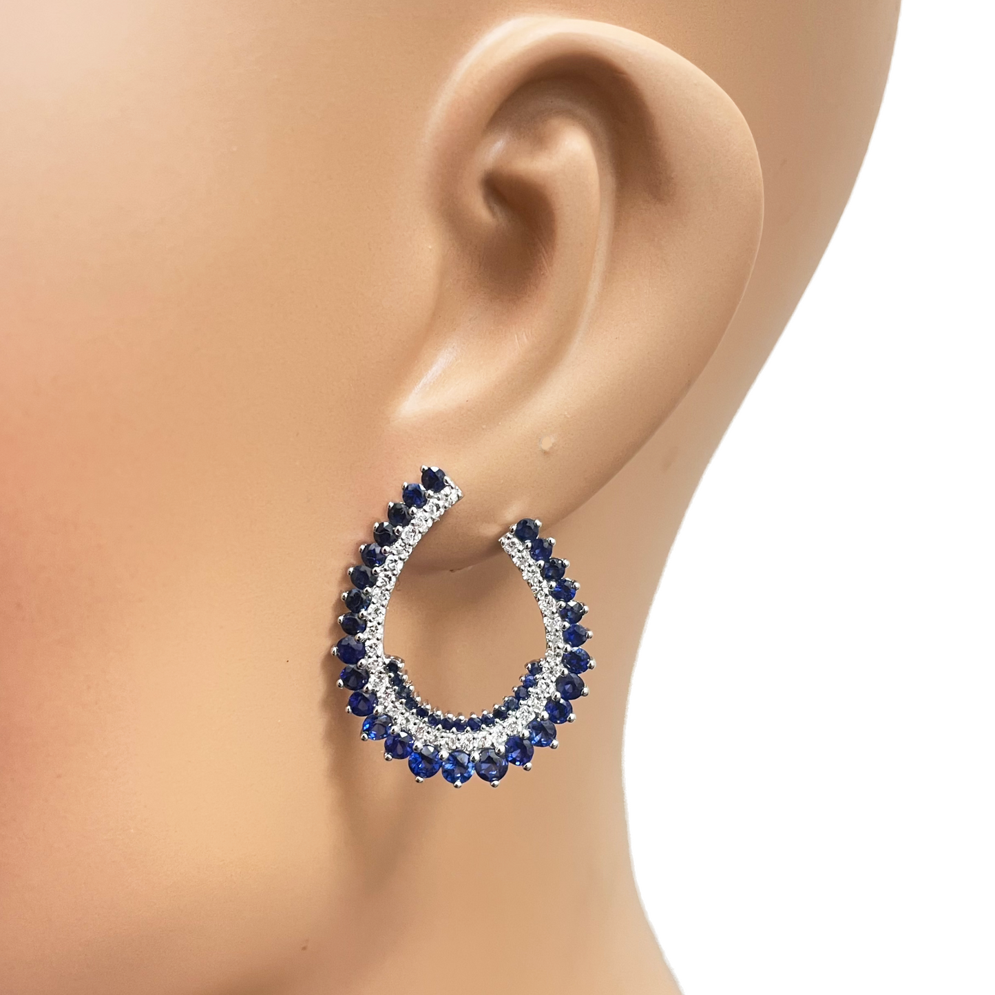 14ct White Gold Front & Back Natural Sapphire Diamond Earrings 5.27ct