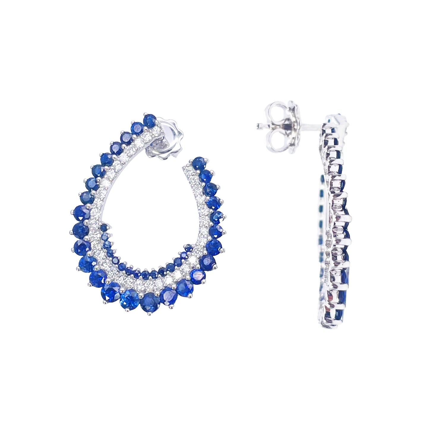 14ct White Gold Front & Back Natural Sapphire Diamond Earrings 5.27ct