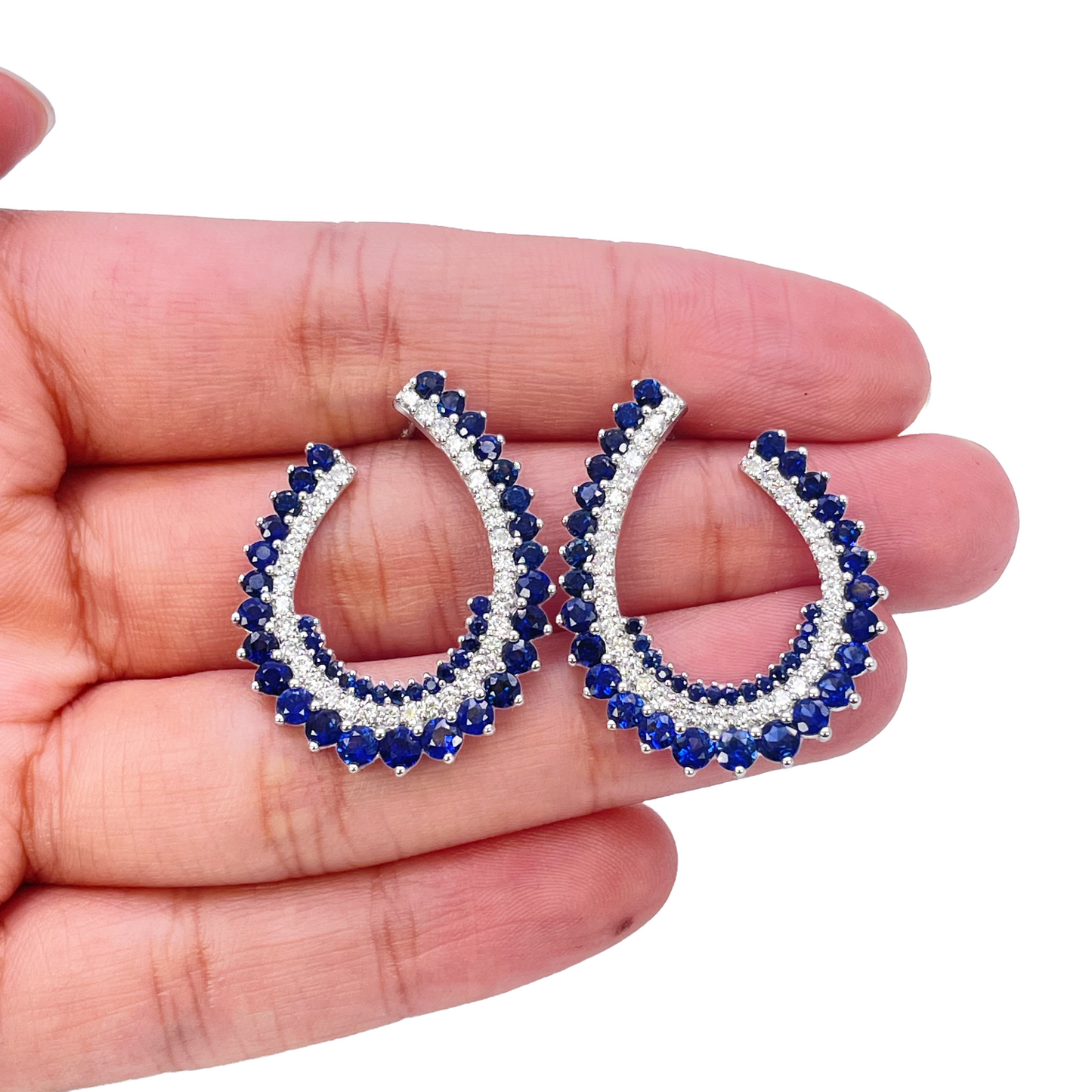 14ct White Gold Front & Back Natural Sapphire Diamond Earrings 5.27ct