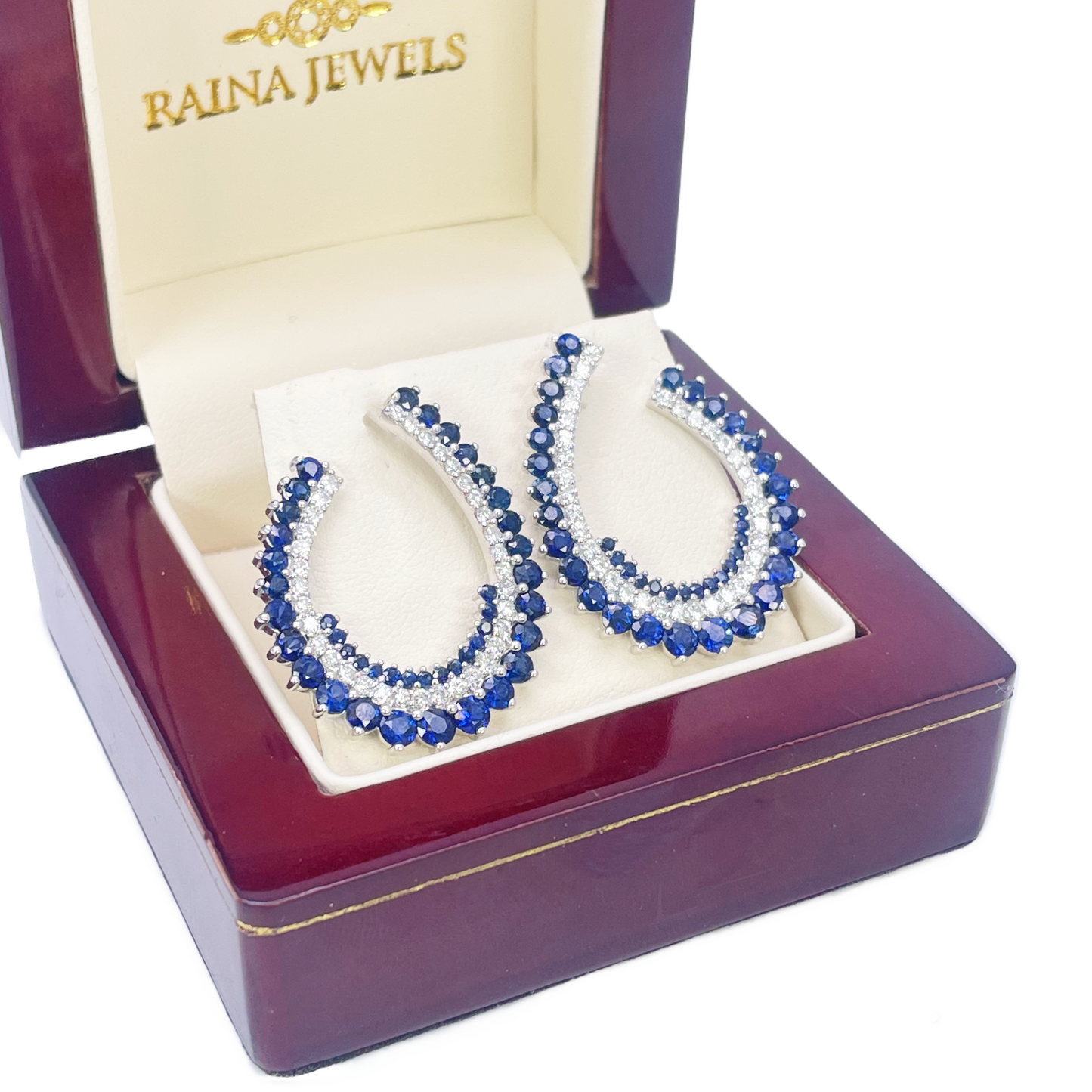 14ct White Gold Front & Back Natural Sapphire Diamond Earrings 5.27ct