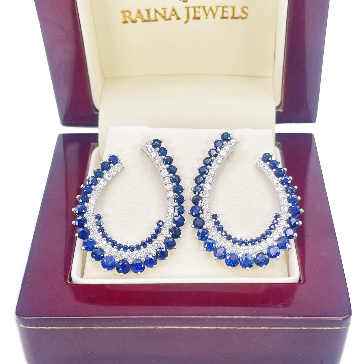 14ct White Gold Front & Back Natural Sapphire Diamond Earrings 5.27ct
