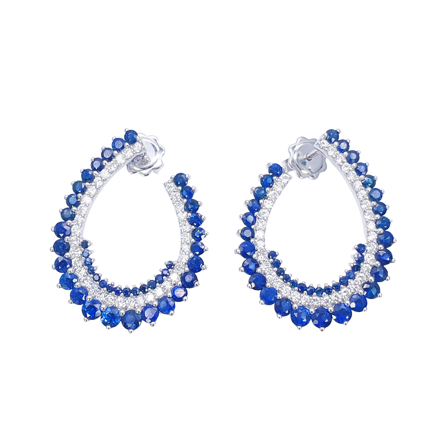 14ct White Gold Front & Back Natural Sapphire Diamond Earrings 5.27ct