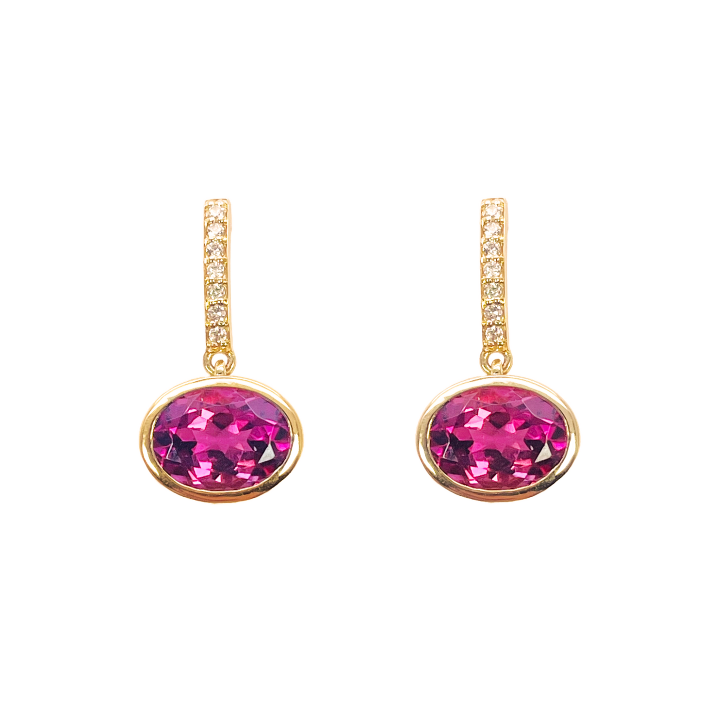 18ct Yellow Gold Pink Tourmaline Rubover Set Diamond Drop Earrings 2.49ct