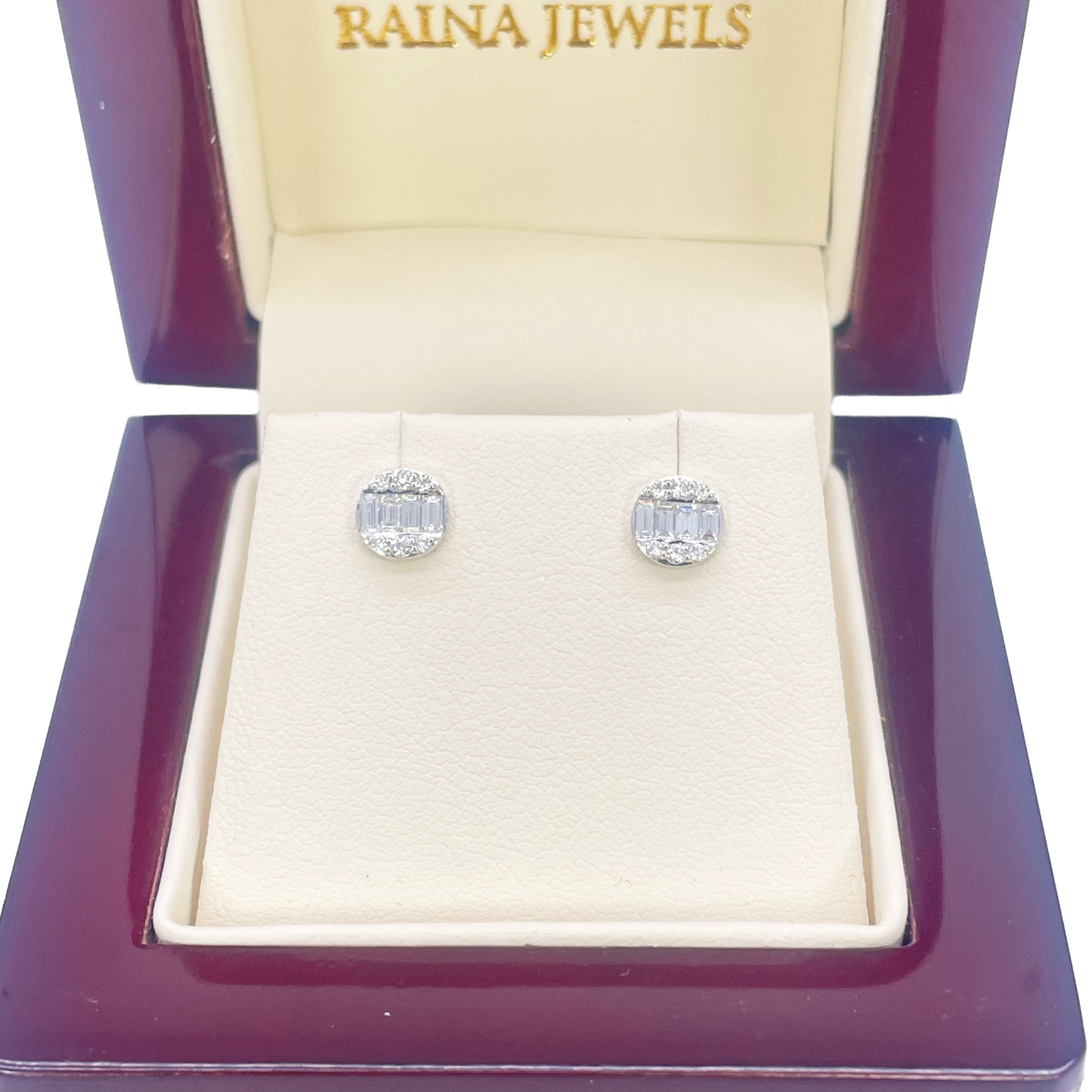 14ct White Gold Natural Diamond Round & Baguette Stud Earrings 0.32ct