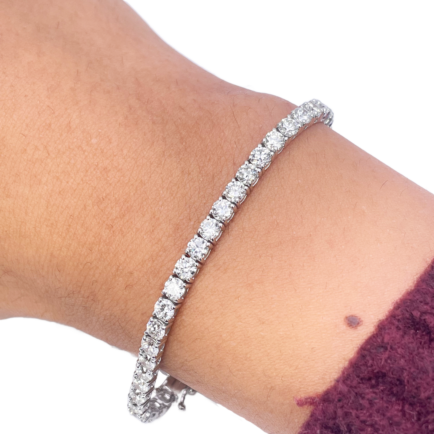 18ct White Gold Natural Diamond 4-Claw Tennis Bracelet 7.03ct 7inches