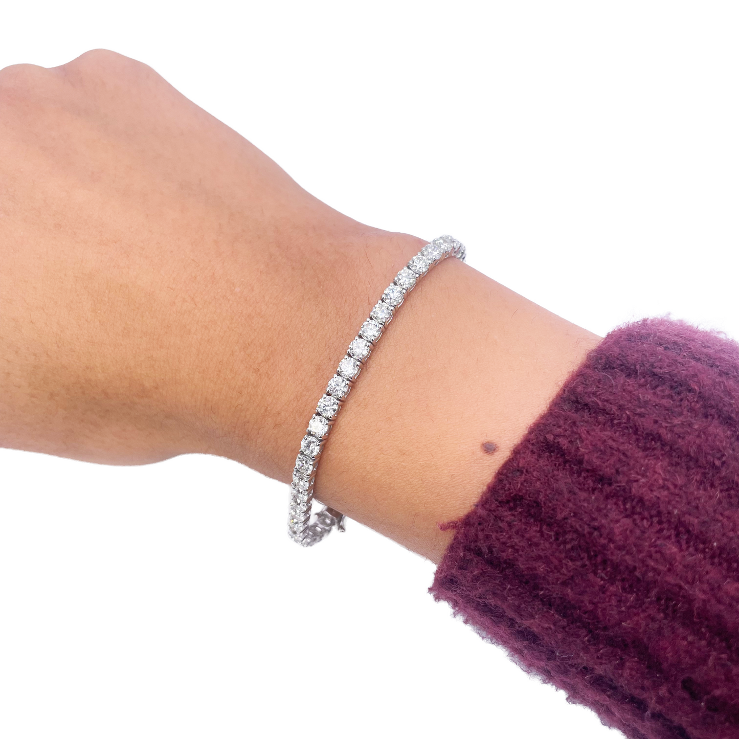 18ct White Gold Natural Diamond 4-Claw Tennis Bracelet 7.03ct 7inches