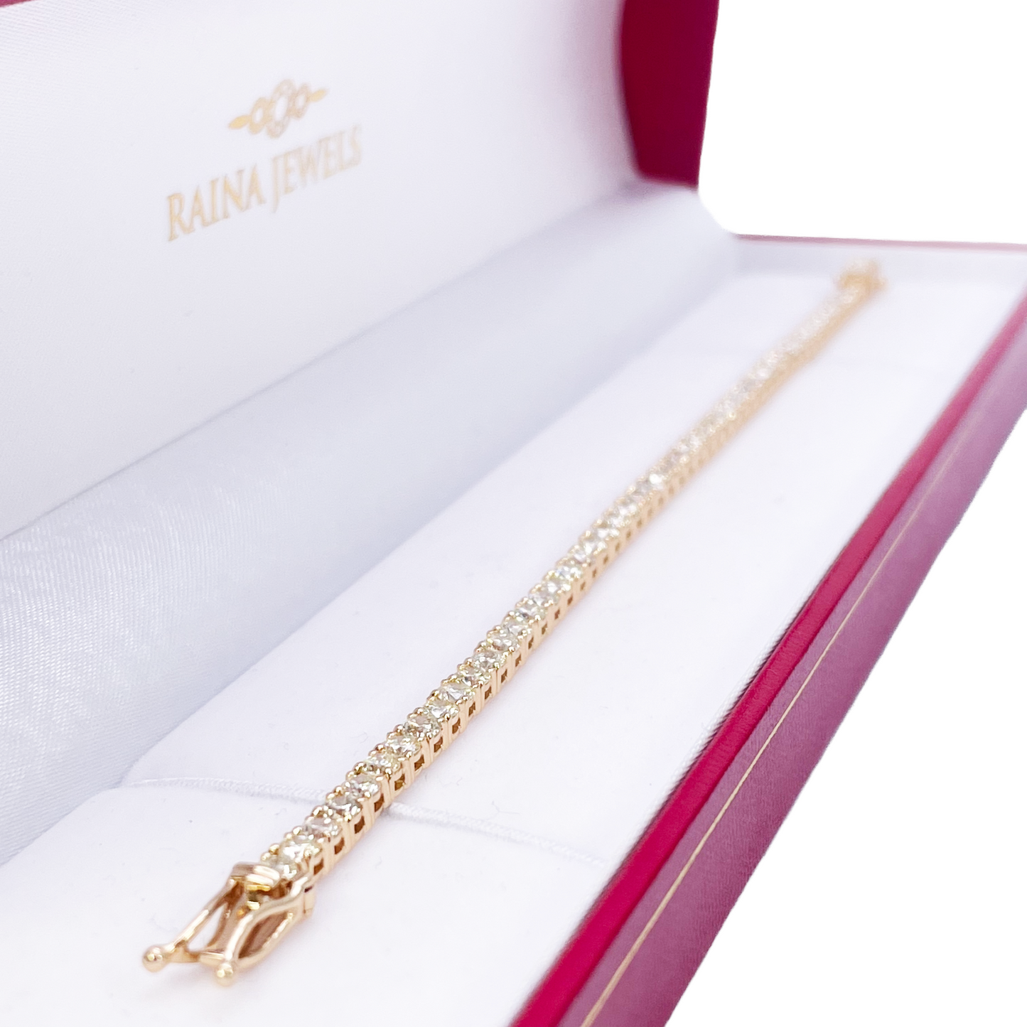 14ct Yellow Gold Natural Diamond Tennis Bracelet 4-claw 5.59cts 7 Inches 3.4mm Width