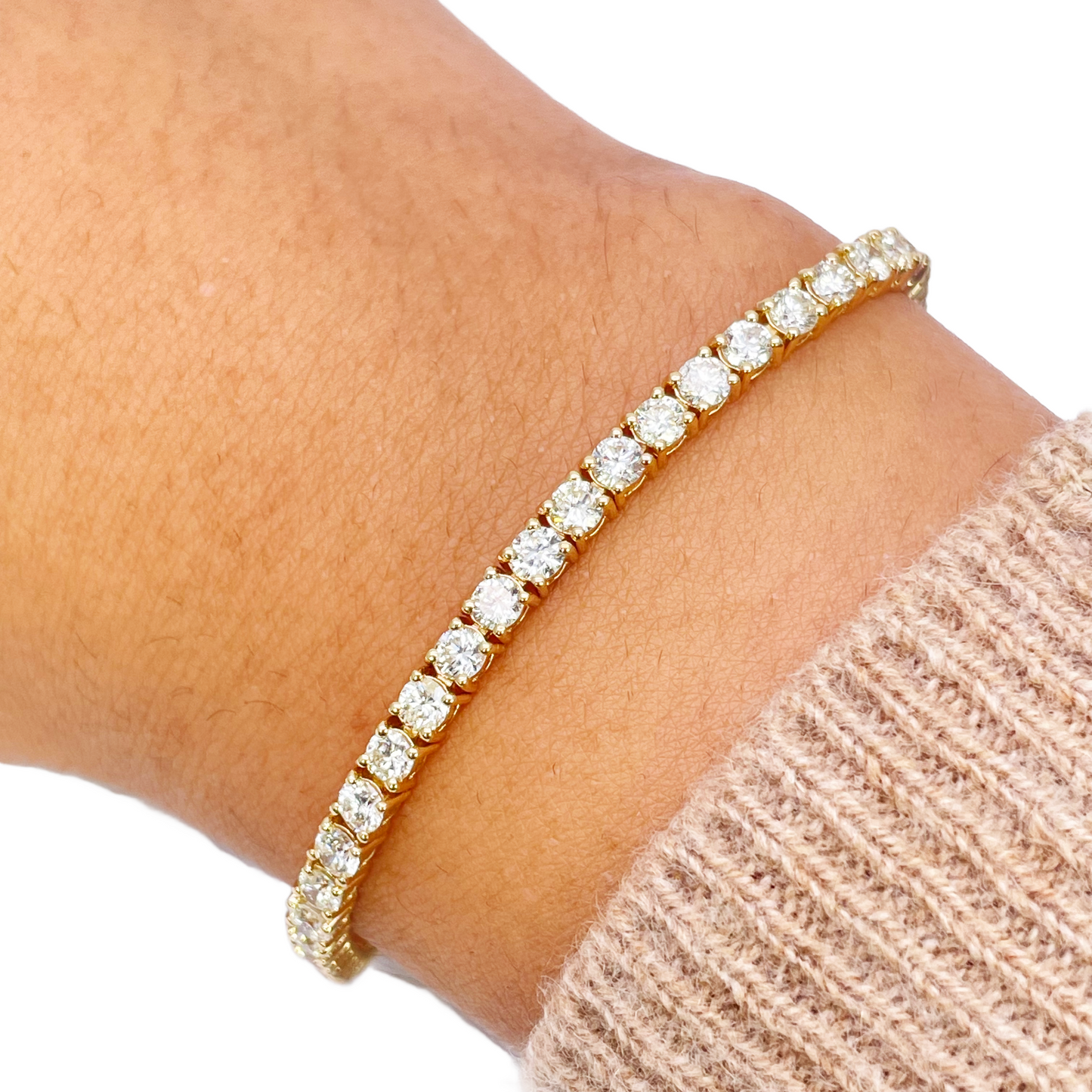 14ct Yellow Gold Natural Diamond Tennis Bracelet 4-claw 5.59cts 7 Inches 3.4mm Width