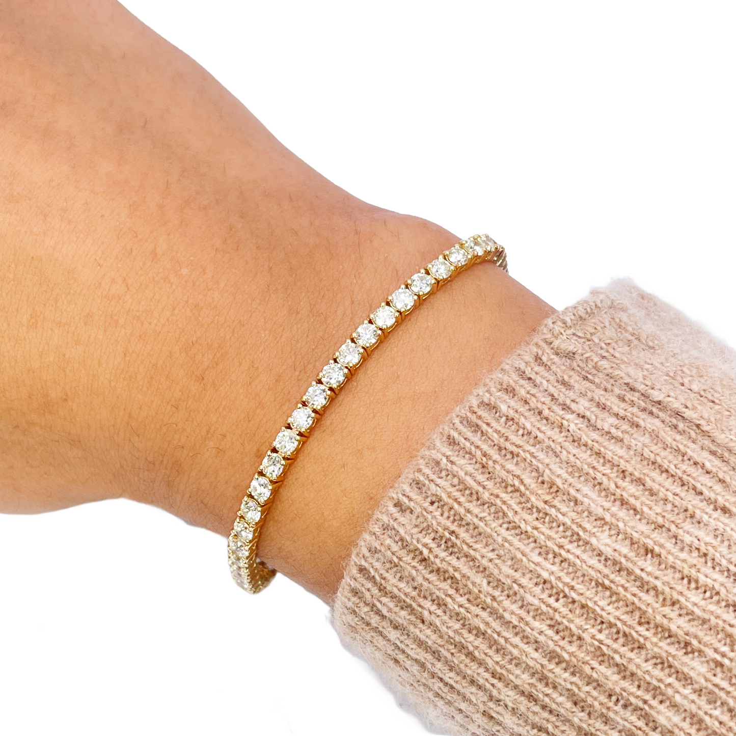 14ct Yellow Gold Natural Diamond Tennis Bracelet 4-claw 5.59cts 7 Inches 3.4mm Width