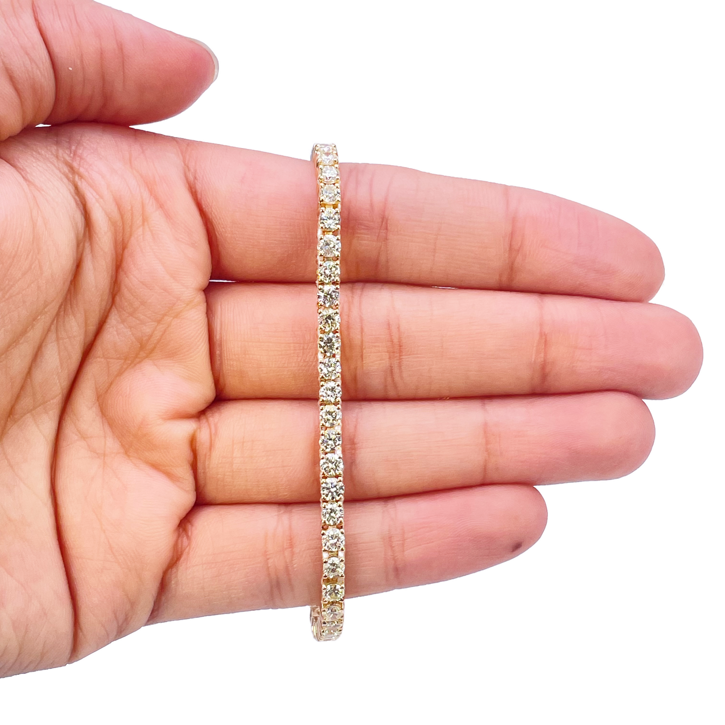 14ct Yellow Gold Natural Diamond Tennis Bracelet 4-claw 5.59cts 7 Inches 3.4mm Width