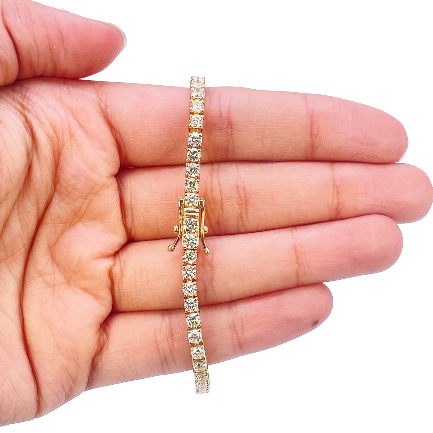 14ct Yellow Gold Natural Diamond Tennis Bracelet 4-claw 5.59cts 7 Inches 3.4mm Width
